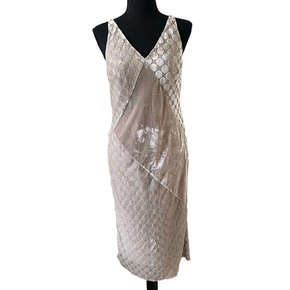 Banana Republic Heritage Women's Velvet Dot Textured Midi Dress Gray Size 2 - Picture 2 of 12